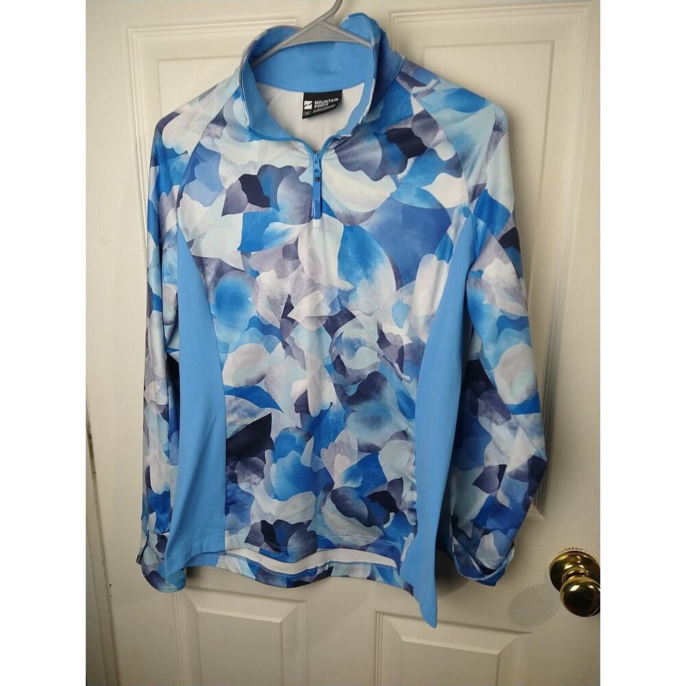 Mountain Force Woman 40/L Blue Floral 1/4 Zip Pullover Lightweight Track Hi Low